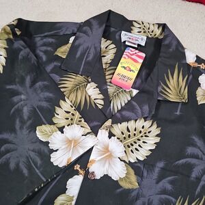NWT Pacific Legend Shirt Men XL Black Big Hibiscus Floral Hawaiian Cotton Aloha